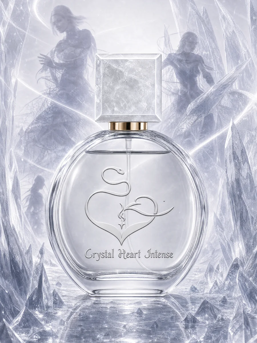 Ashe, Crystal Heart Intense, clear bottle within a heart of ice